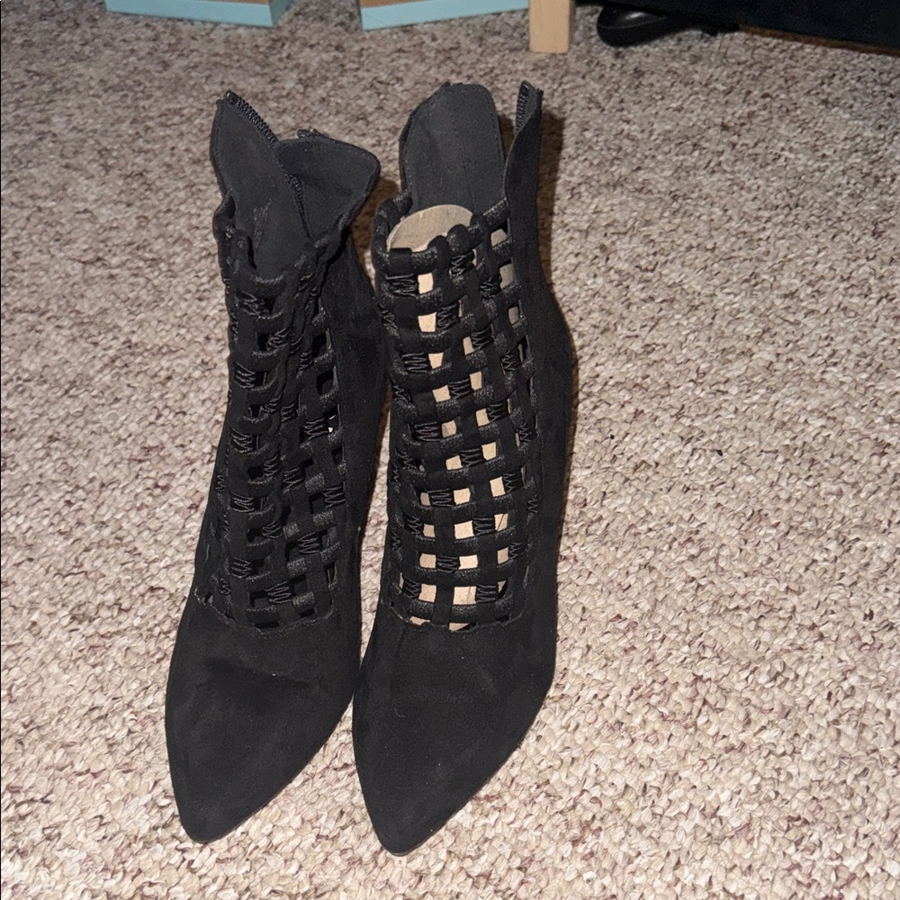 Impo Black Caged Heeled Booties
